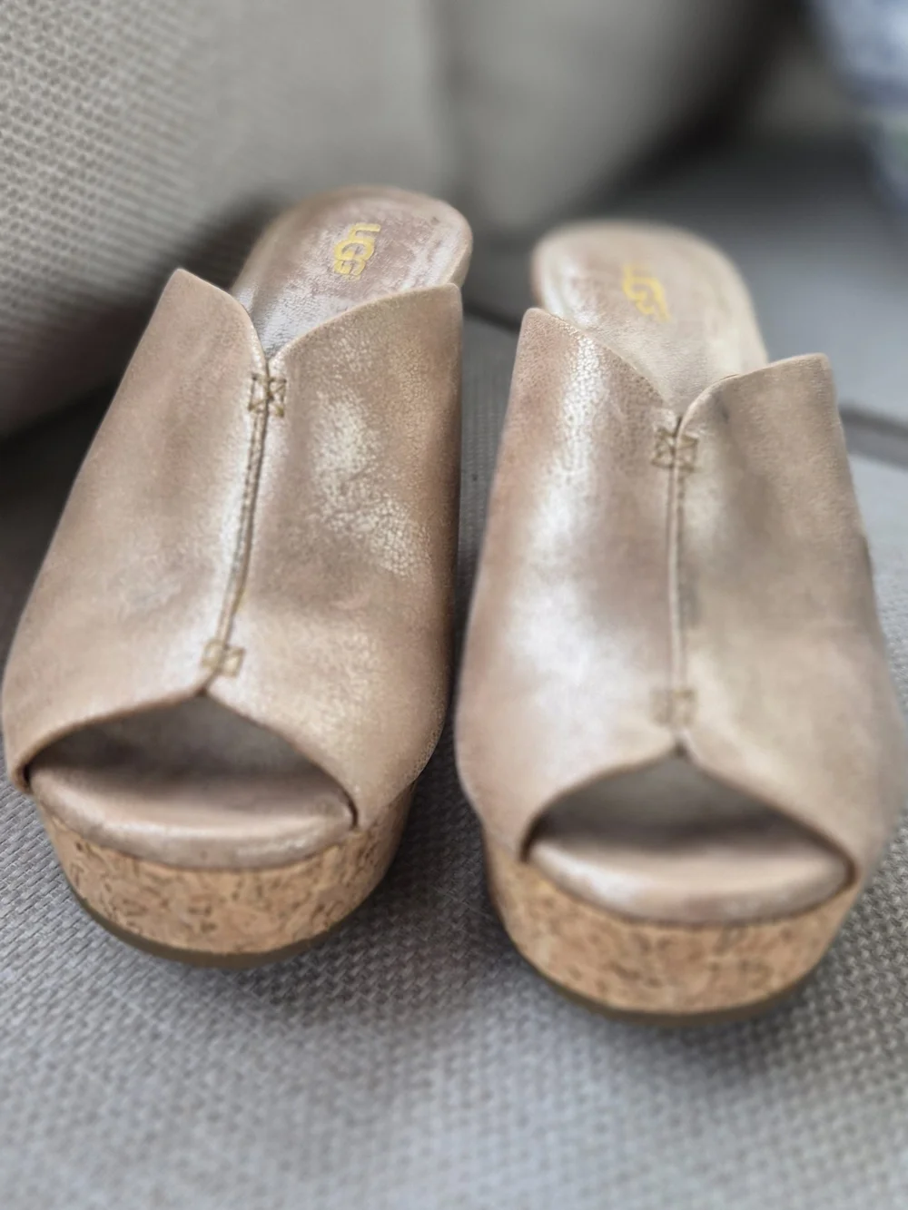 UGG Rose Gold Metallic Cork Wedge Mule